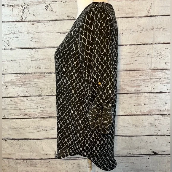 LILY WHITE Blouse Button Up Sleeves & Chest Pocket Black & White-Small - Picture 2 of 3